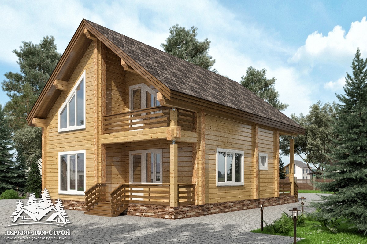 Проект одноэтажного деревянного  дома с мансардой и террасой  из бруса – ДПБ 310