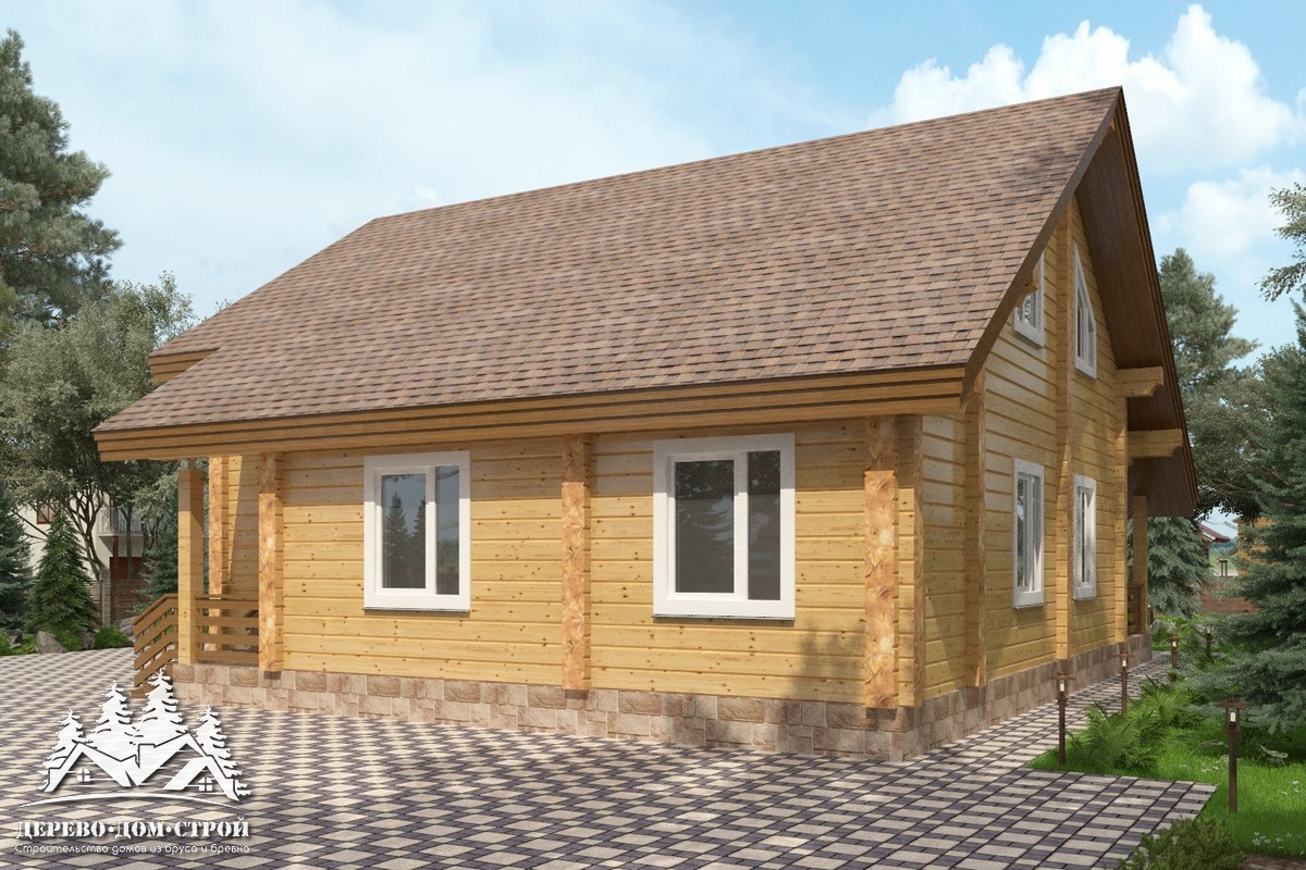 Проект одноэтажного деревянного  дома с мансардой и террасой  из бруса – ДБС 312