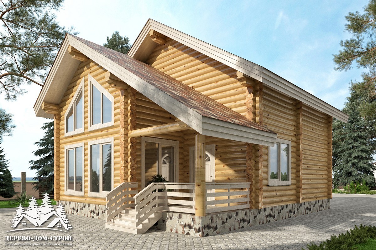 Проект одноэтажного деревянного  дома с мансардой и террасой  из бревна — ДДС 506