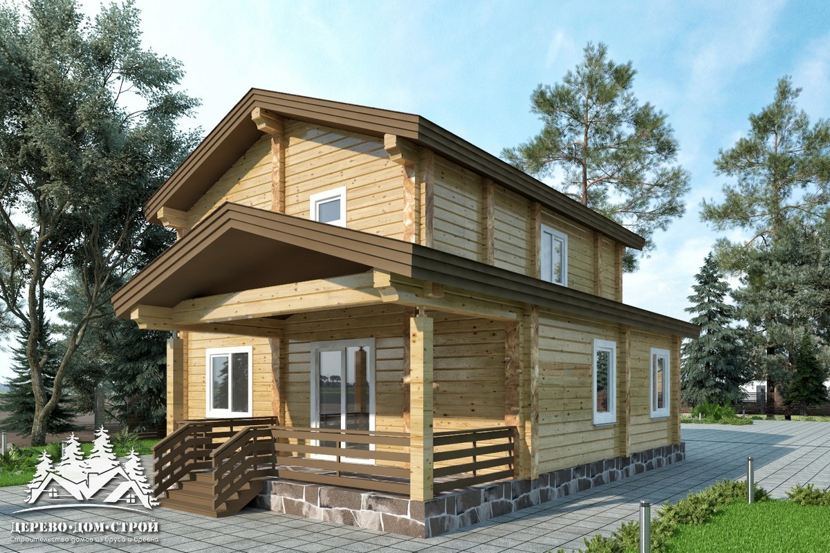 Проект одноэтажного деревянного  дома с мансардой и террасой  из бруса – ДБС 320