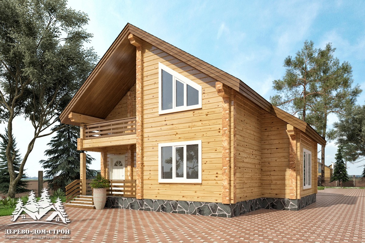 Проект одноэтажного деревянного  дома с мансардой и террасой  из бруса – ДПБ 324