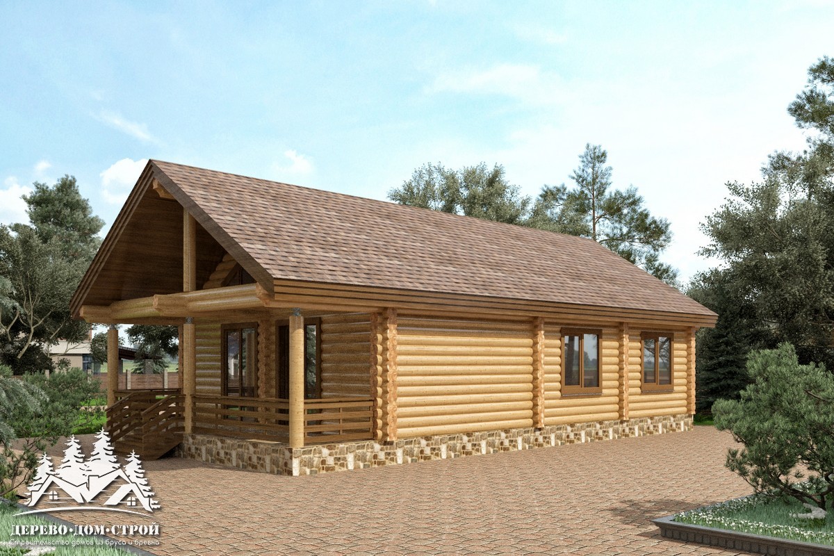 Проект одноэтажного деревянного  дома с террасой  из бревна — ДДС 516