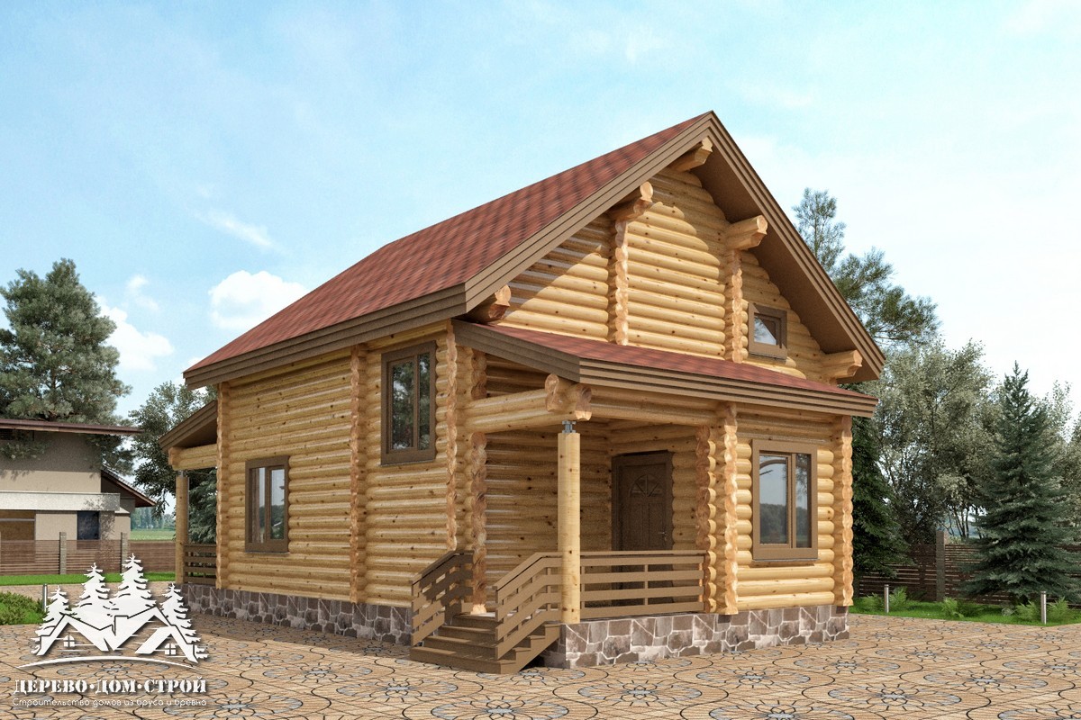 Проект одноэтажного деревянного  дома с мансардой и террасой  из бревна — ДДС 517