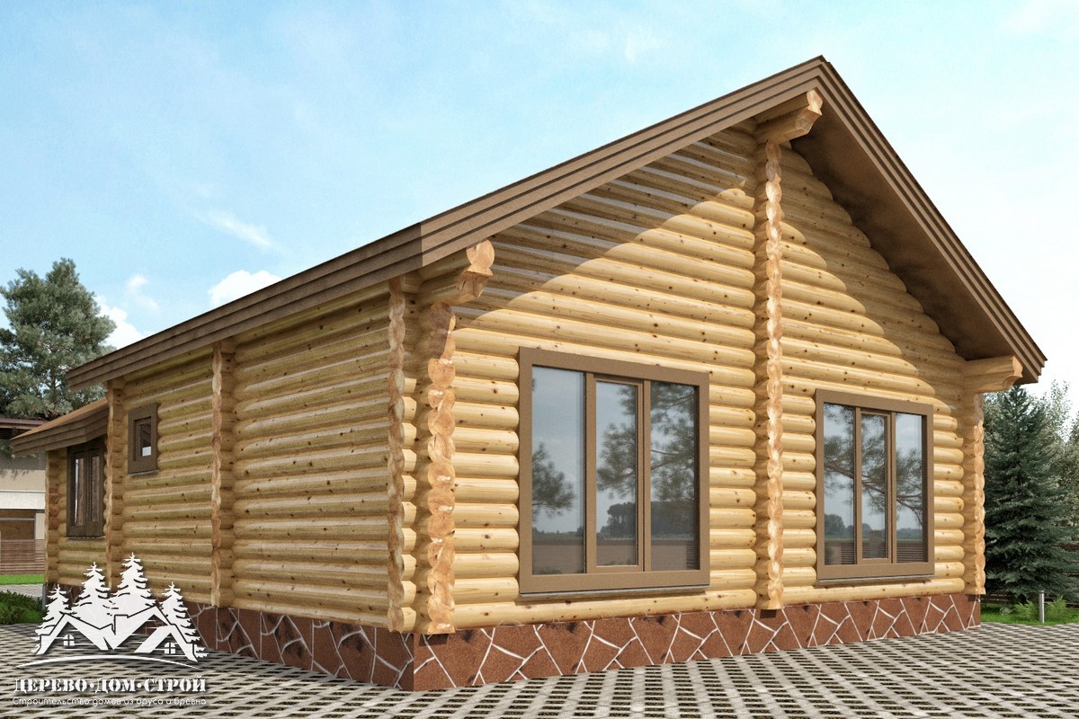 Проект одноэтажного деревянного  дома с террасой  из бревна — ДДС 518