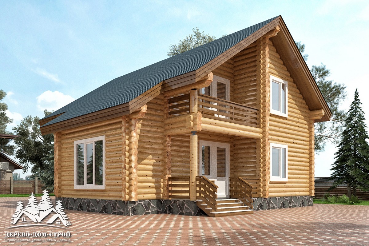 Проект одноэтажного деревянного  дома с мансардой и террасой  из бревна — ДДС 524