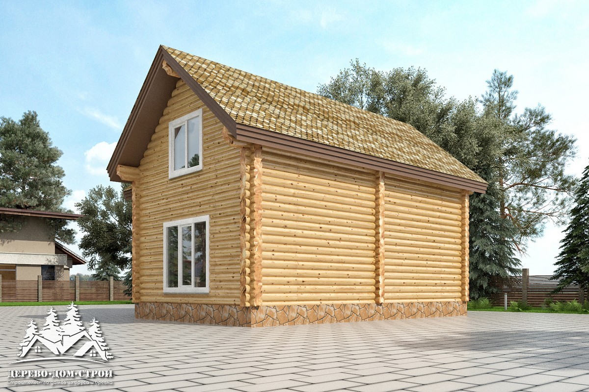 Проект одноэтажного деревянного  дома с мансардой и террасой  из бревна — ДДС 530