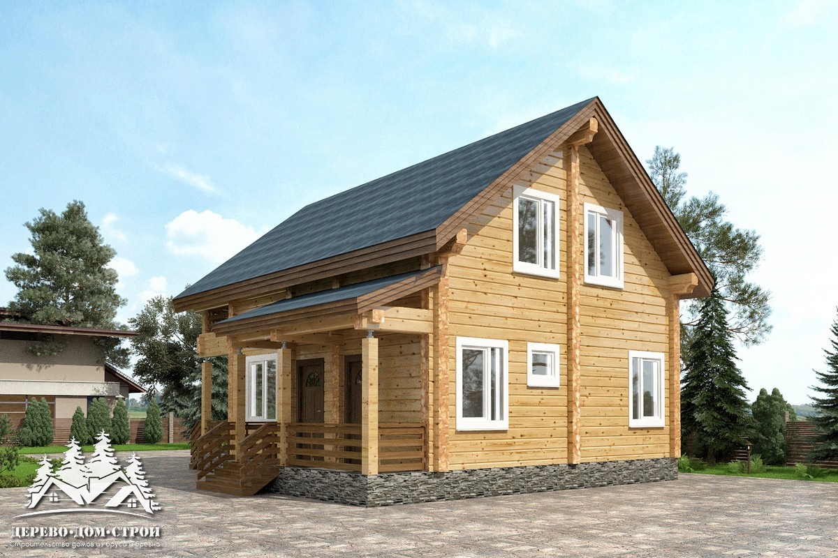 Проект одноэтажного деревянного  дома с мансардой и террасой  из бруса — ДПБ 302