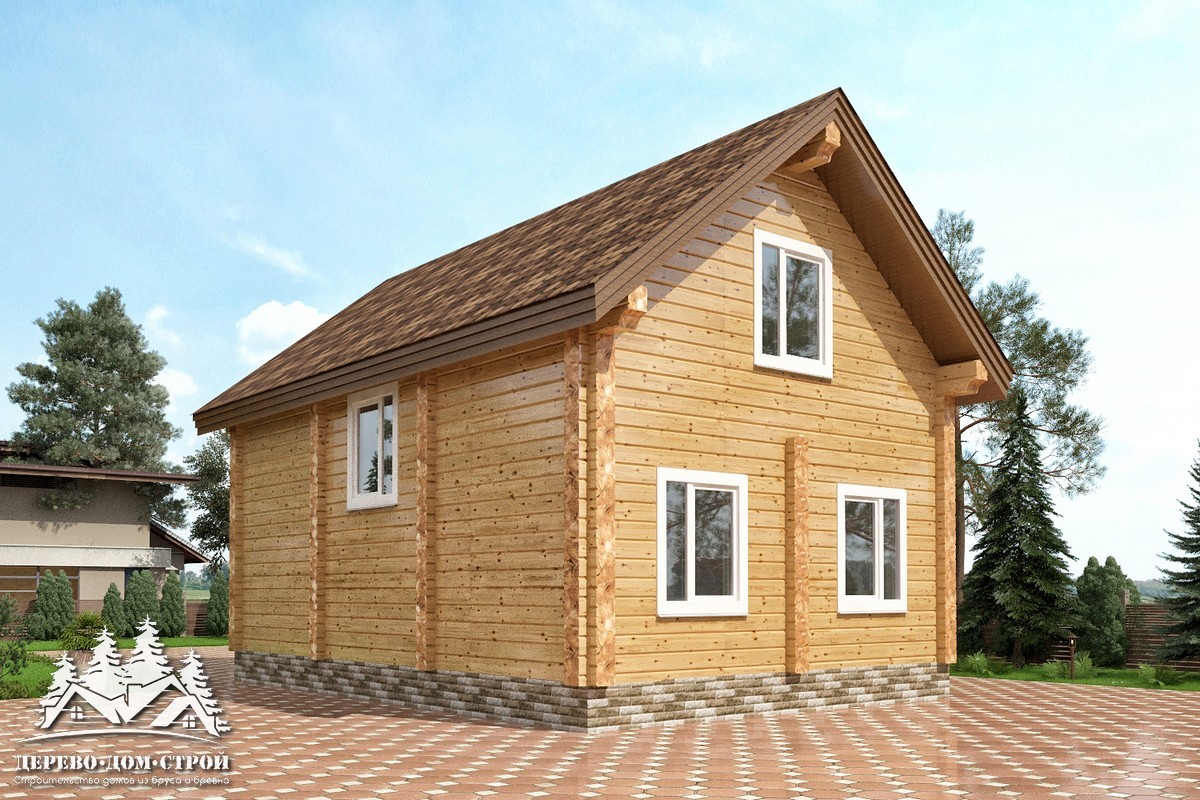 Проект одноэтажного деревянного  дома с мансардой и террасой  из бруса — ДПБ 303