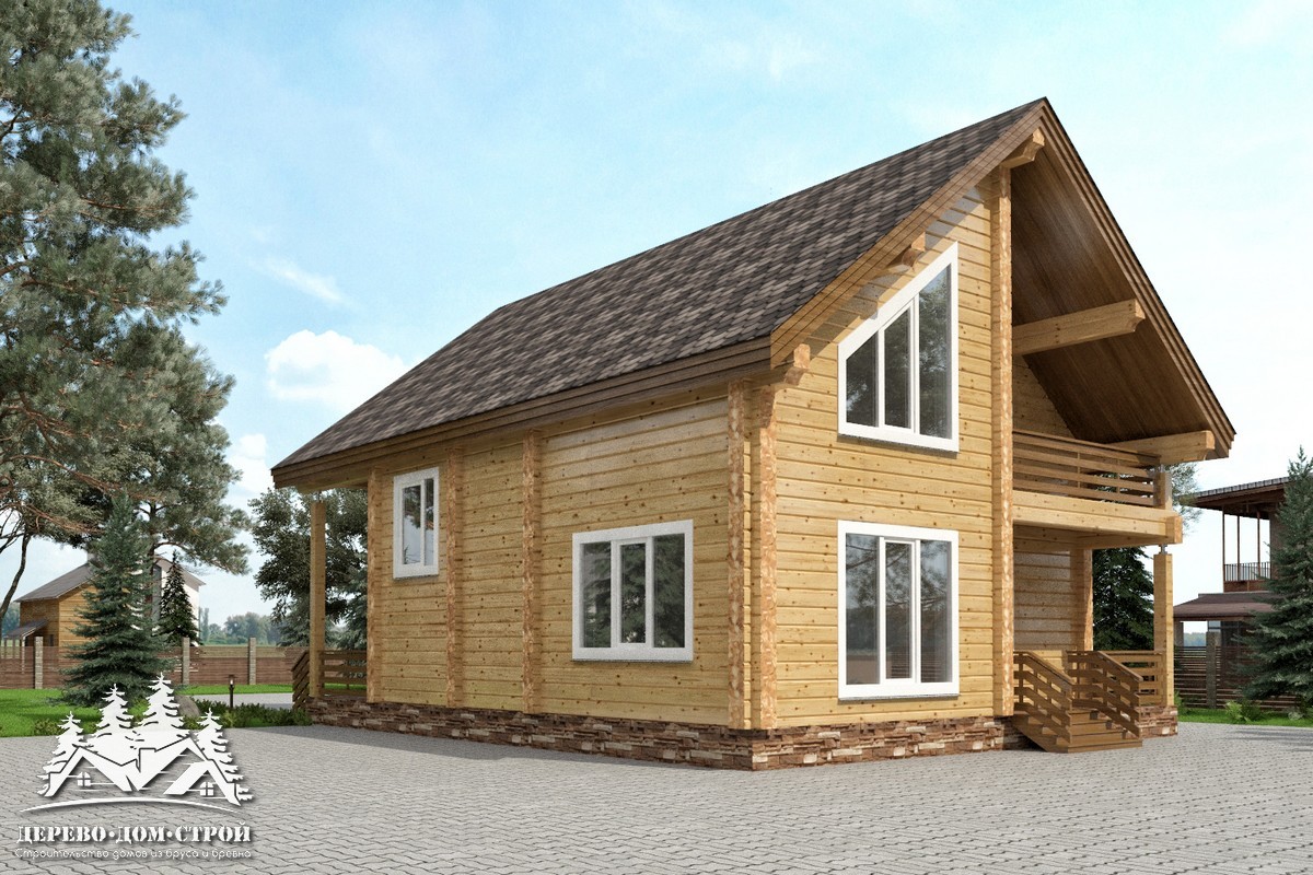 Проект одноэтажного деревянного  дома с мансардой и террасой  из бруса – ДБС 310
