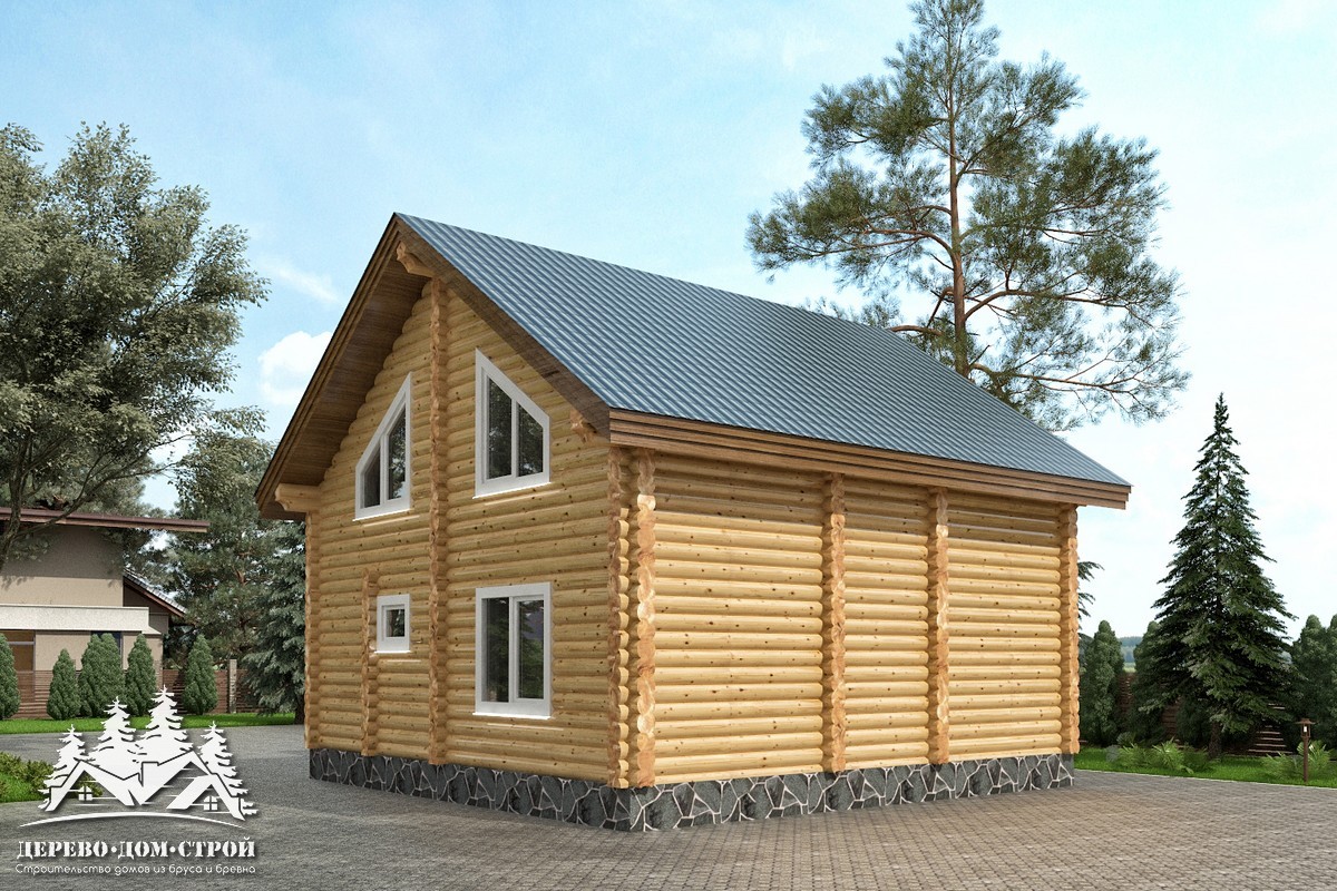 Проект одноэтажного деревянного  дома с мансардой и террасой  из бревна — ДДС 505