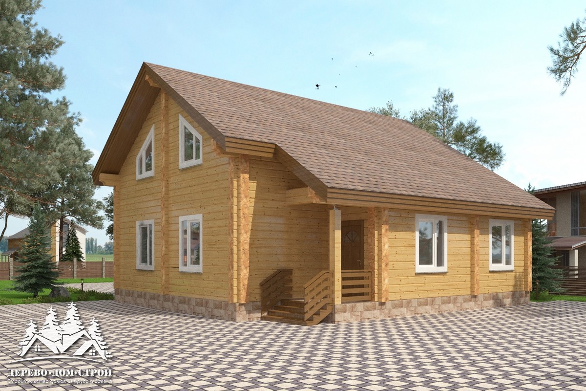 Проект одноэтажного деревянного  дома с мансардой и террасой  из бруса – ДПБ 312