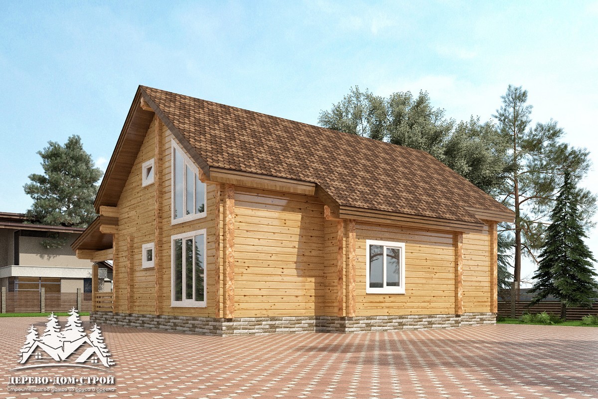Проект одноэтажного деревянного  дома с мансардой и террасой  из бруса – ДБС 323
