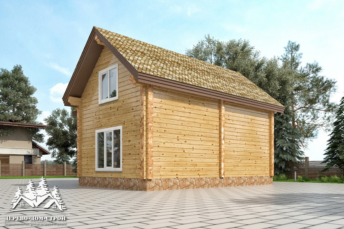 Проект одноэтажного деревянного  дома с мансардой и террасой  из бруса – ДБС 330