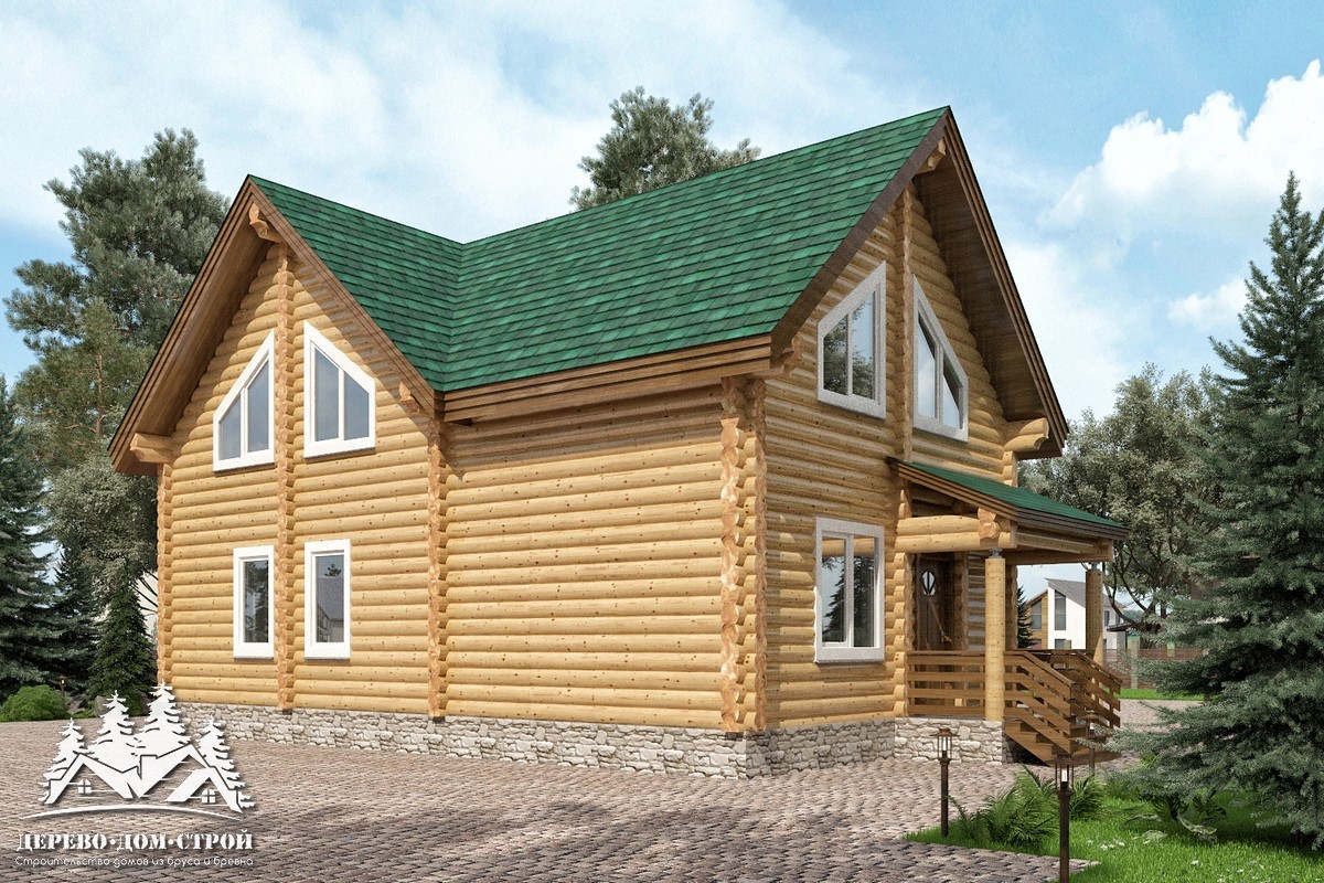 Проект одноэтажного деревянного  дома с мансардой и террасой  из бревна — ДДС 509
