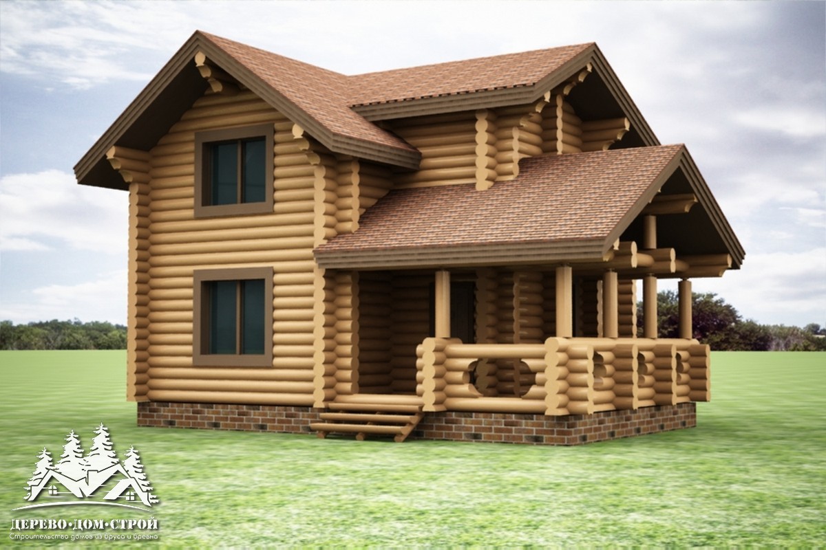 Проект одноэтажного деревянного  дома с мансардой и террасой  из бревна — ДДС 535