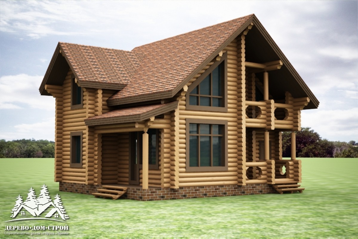 Проект одноэтажного деревянного  дома с мансардой и террасой  из бревна — ДДС 541
