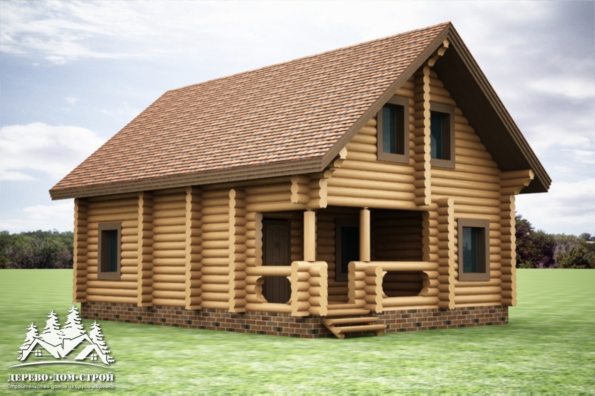Проект одноэтажного деревянного  дома с мансардой и террасой  из бревна — ДДС 544