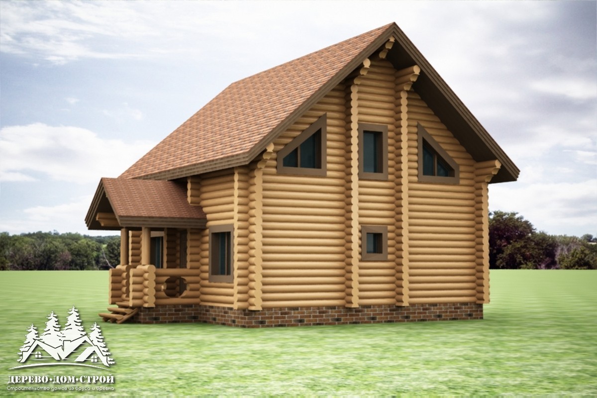 Проект одноэтажного деревянного  дома с мансардой и террасой  из бревна — ДДС 537