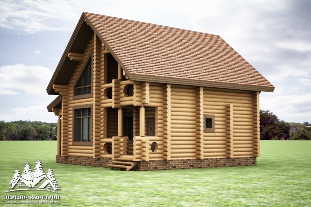 Проект одноэтажного деревянного  дома с мансардой и террасой  из бревна — ДДС 541
