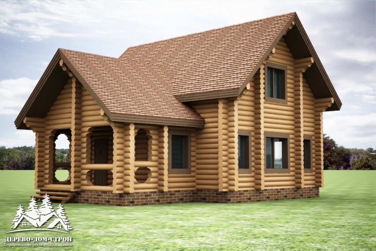 Проект одноэтажного деревянного  дома с мансардой и террасой  из бревна — ДДС 545