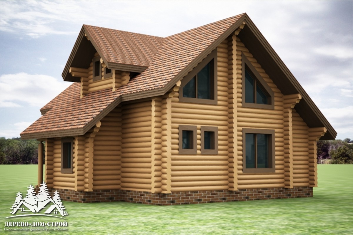 Проект одноэтажного деревянного  дома с мансардой и террасой  из бревна — ДДС 531