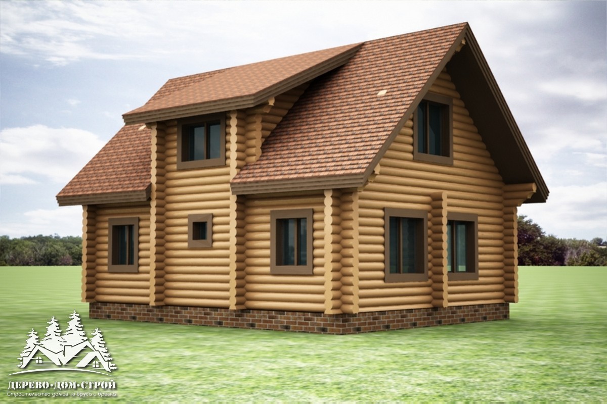 Проект одноэтажного деревянного  дома с мансардой и террасой  из бревна — ДДС 534
