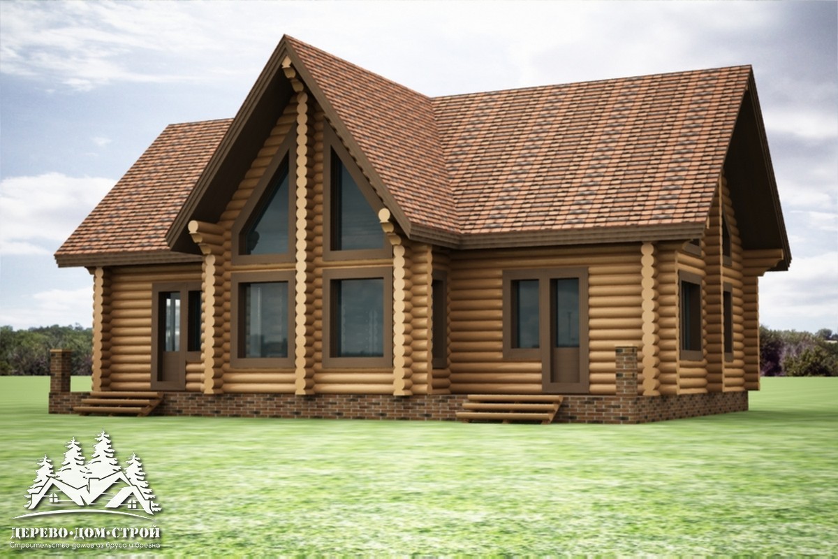 Проект одноэтажного деревянного  дома с террасой  из бревна — ДДС 539