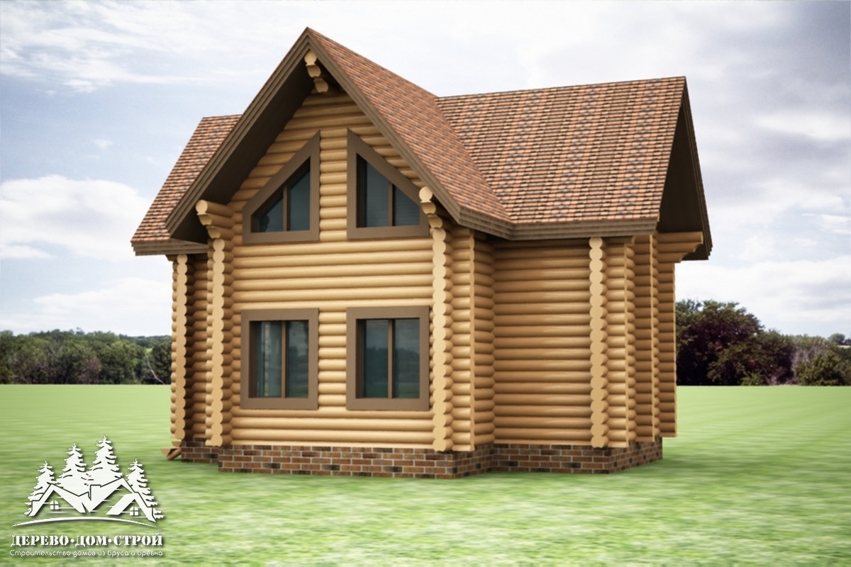 Проект одноэтажного деревянного  дома с мансардой и террасой  из бревна — ДДС 540
