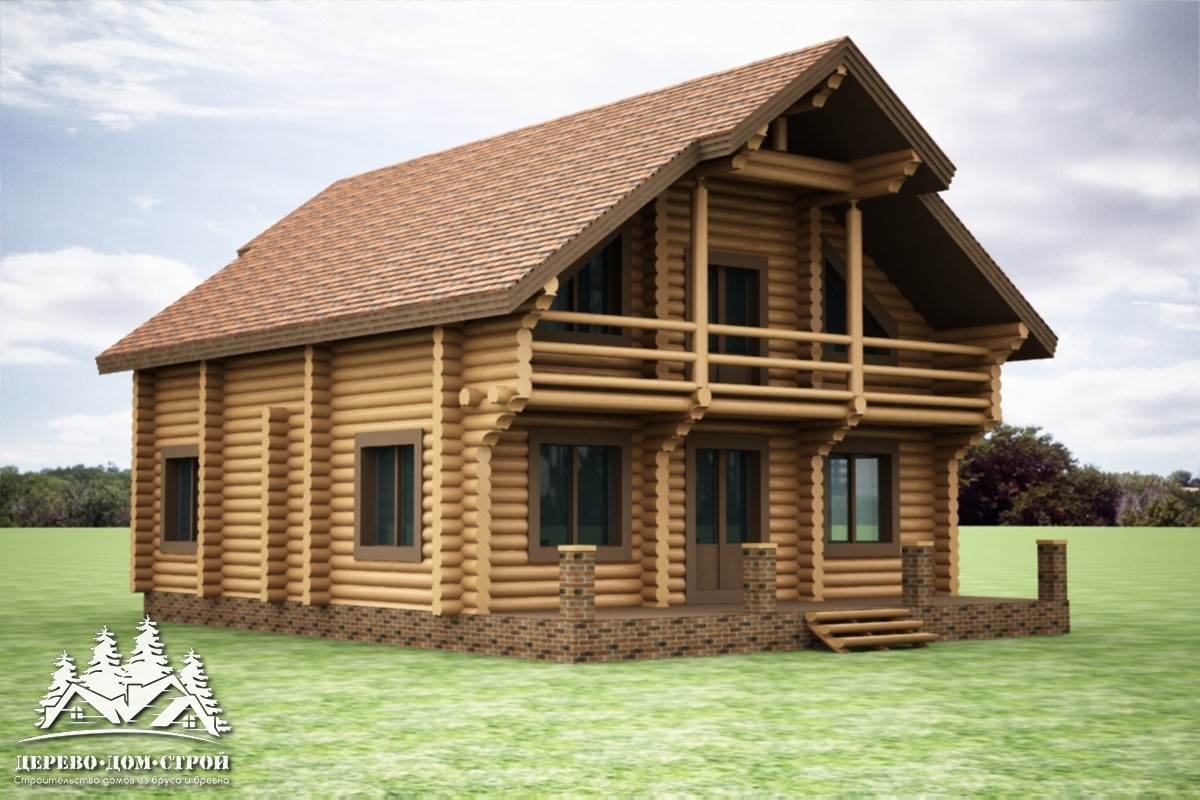 Проект одноэтажного деревянного  дома с мансардой и террасой  из бревна — ДДС 542