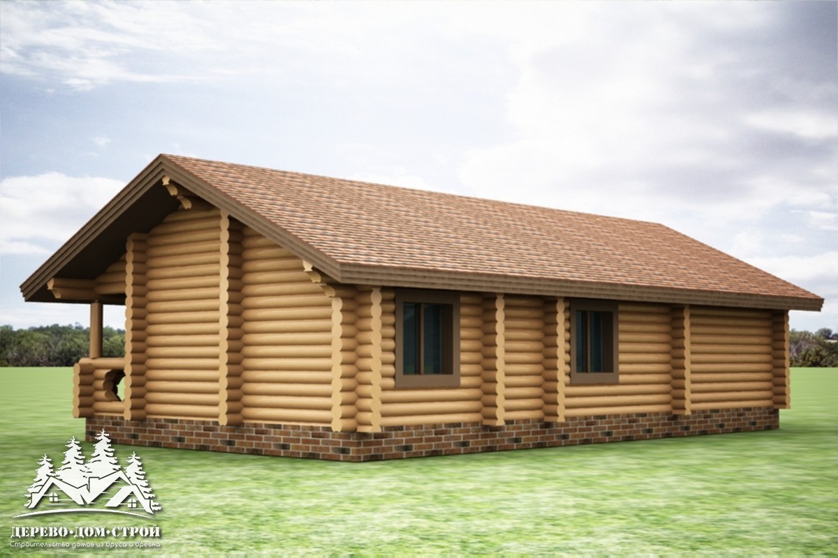 Проект одноэтажного деревянного  дома с террасой  из бревна — ДДС 543