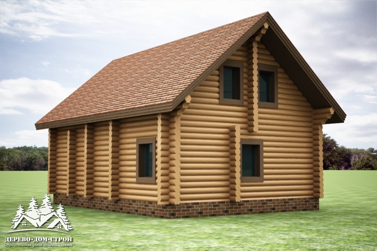 Проект одноэтажного деревянного  дома с мансардой и террасой  из бревна — ДДС 544