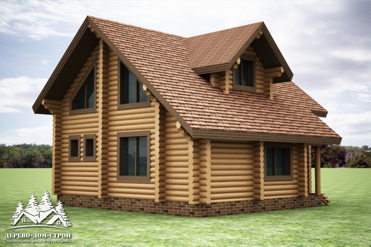 Проект одноэтажного деревянного  дома с мансардой и террасой  из бревна — ДДС 531