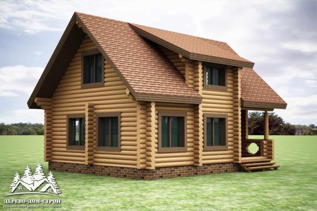 Проект одноэтажного деревянного  дома с мансардой и террасой  из бревна — ДДС 534