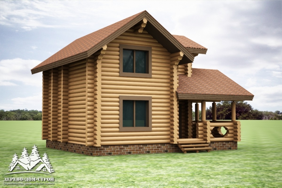 Проект одноэтажного деревянного  дома с мансардой и террасой  из бревна — ДДС 535
