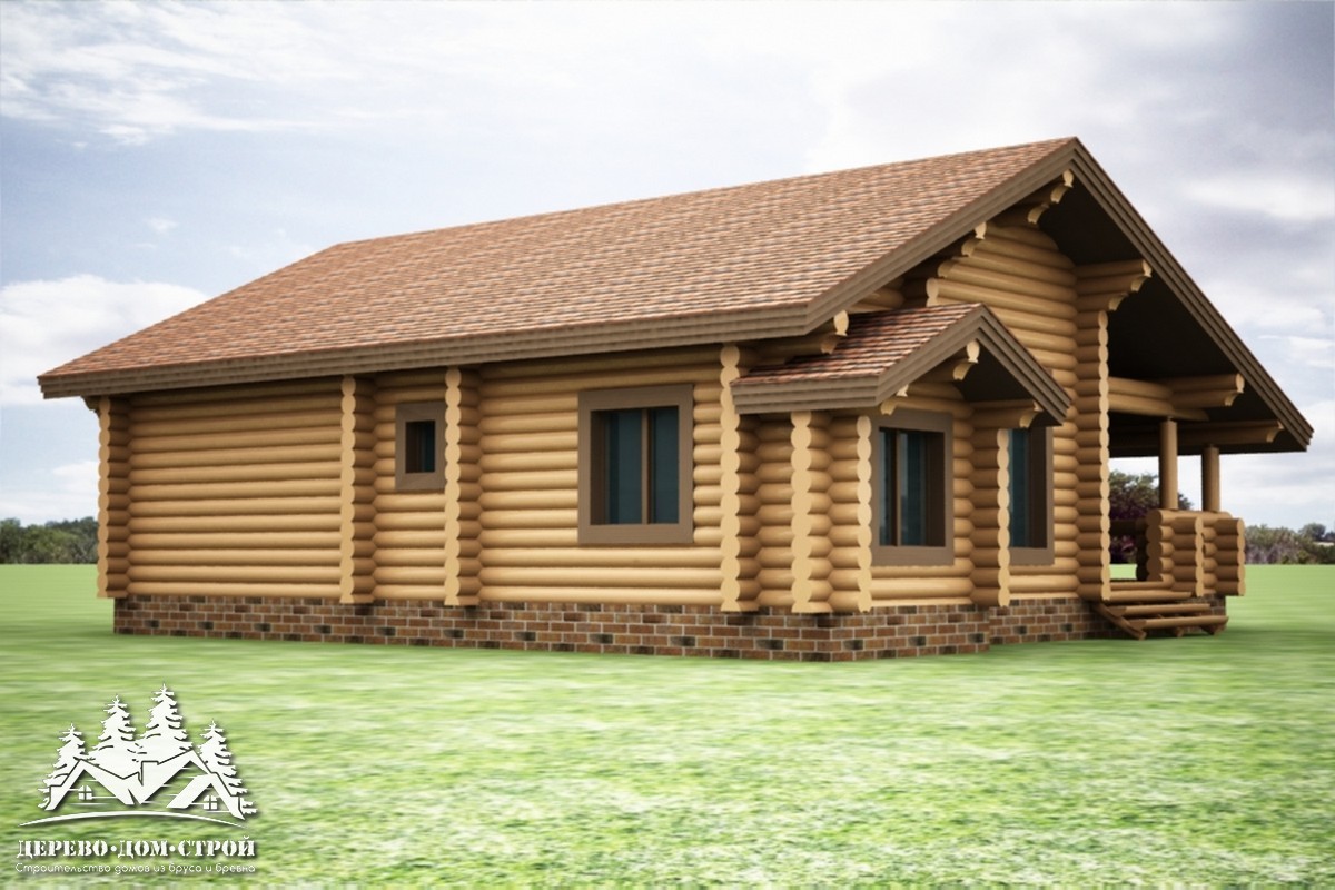 Проект одноэтажного деревянного  дома с террасой  из бревна — ДДС 536