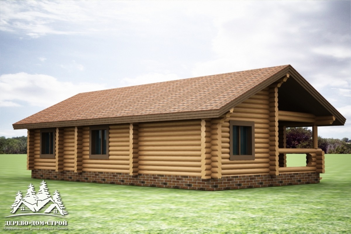Проект одноэтажного деревянного  дома с террасой  из бревна — ДДС 543