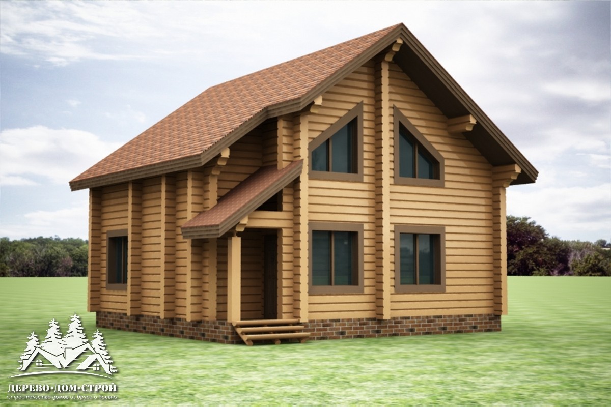 Проект одноэтажного деревянного  дома с мансардой и террасой  из бруса – ДБС 338