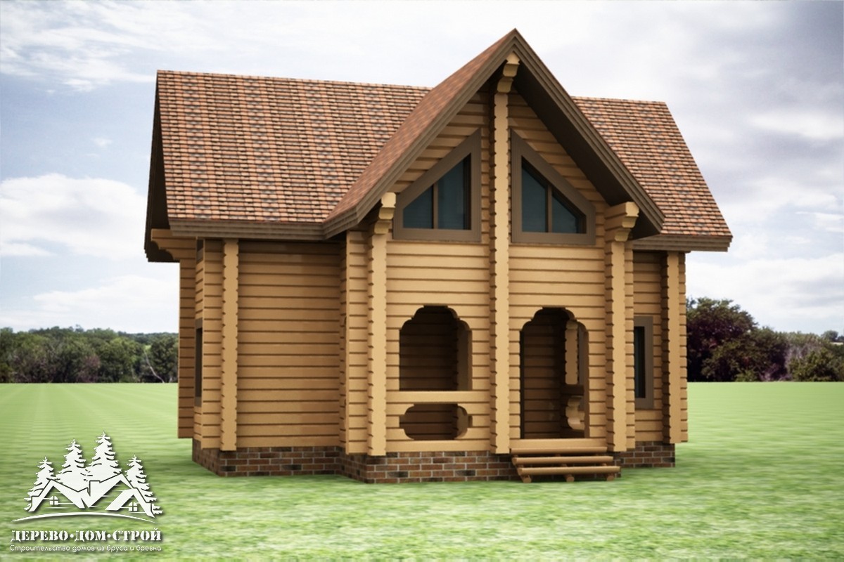 Проект одноэтажного деревянного  дома с мансардой и террасой из бруса – ДПБ 340