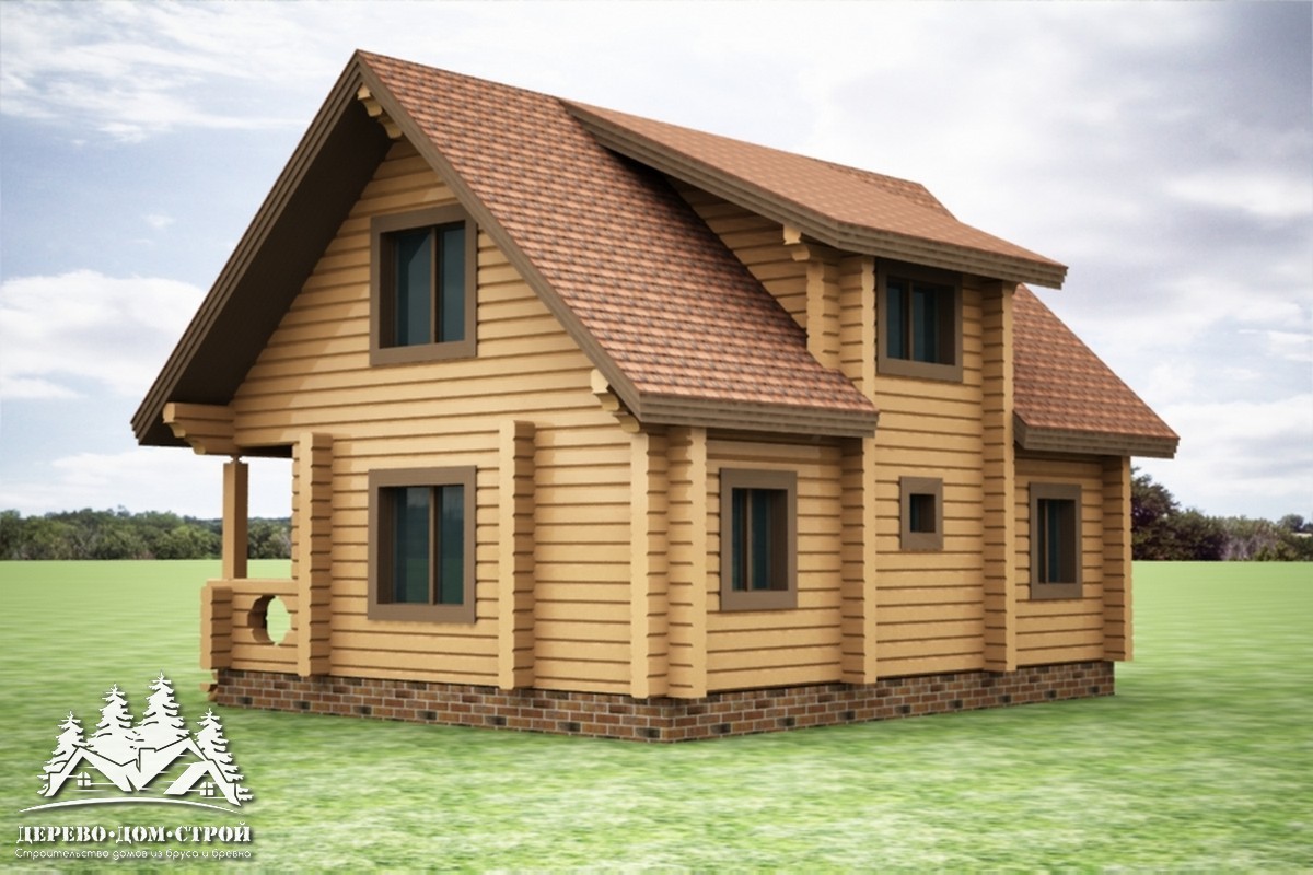 Проект одноэтажного деревянного  дома с мансардой и террасой  из бруса – ДБС 334