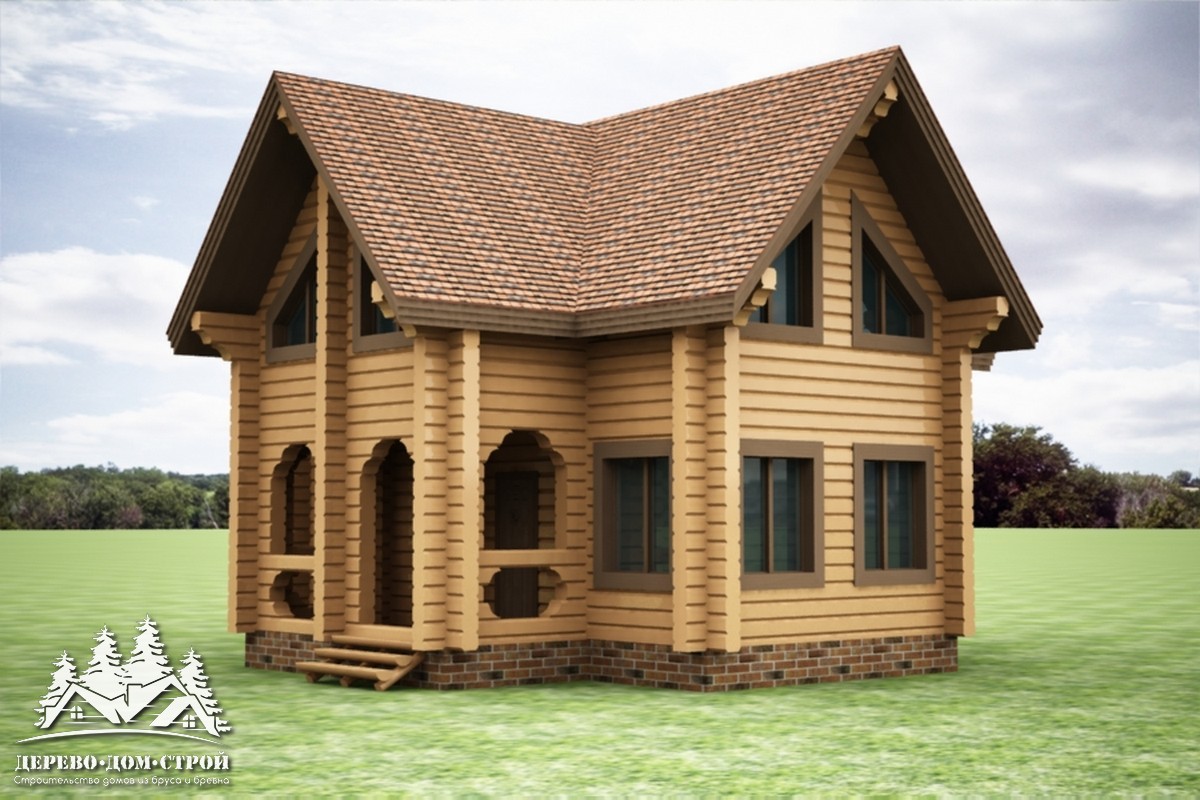 Проект одноэтажного деревянного  дома с мансардой и террасой  из бруса – ДБС 340
