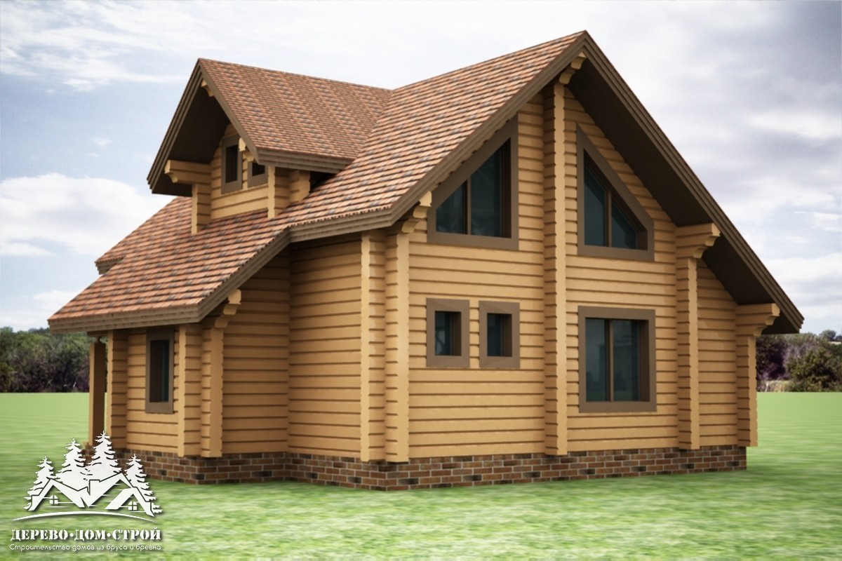 Проект одноэтажного деревянного  дома с мансардой и террасой  из бруса – ДПБ 331