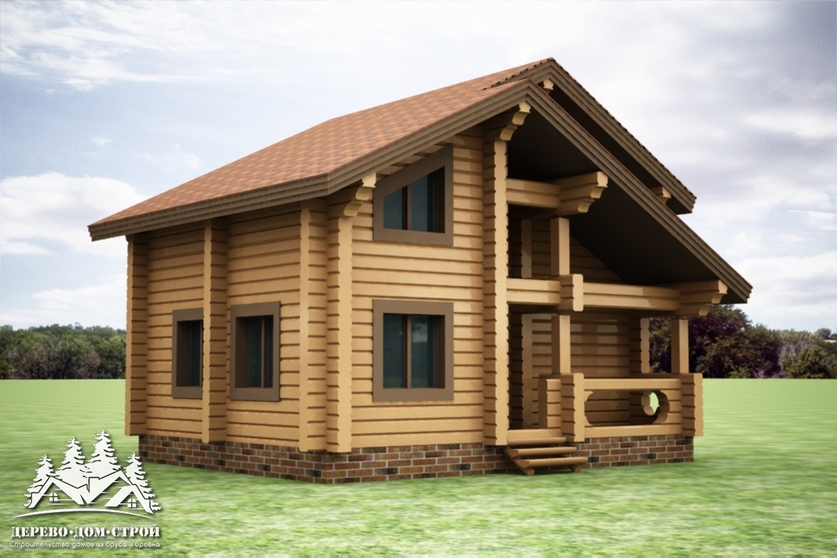 Проект одноэтажного деревянного  дома с мансардой и террасой  из бруса – ДПБ 332