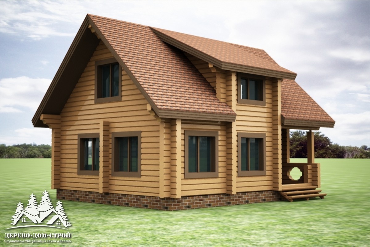 Проект одноэтажного деревянного  дома с мансардой и террасой  из бруса – ДПБ 334