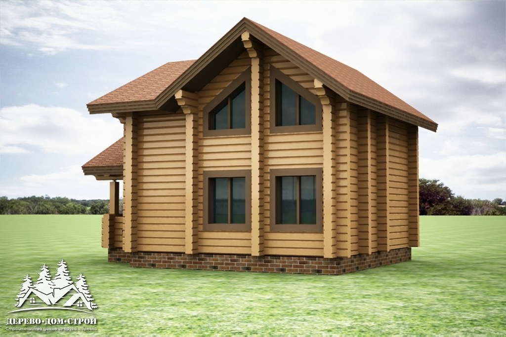 Проект одноэтажного деревянного  дома с мансардой и террасой  из бруса – ДБС 335