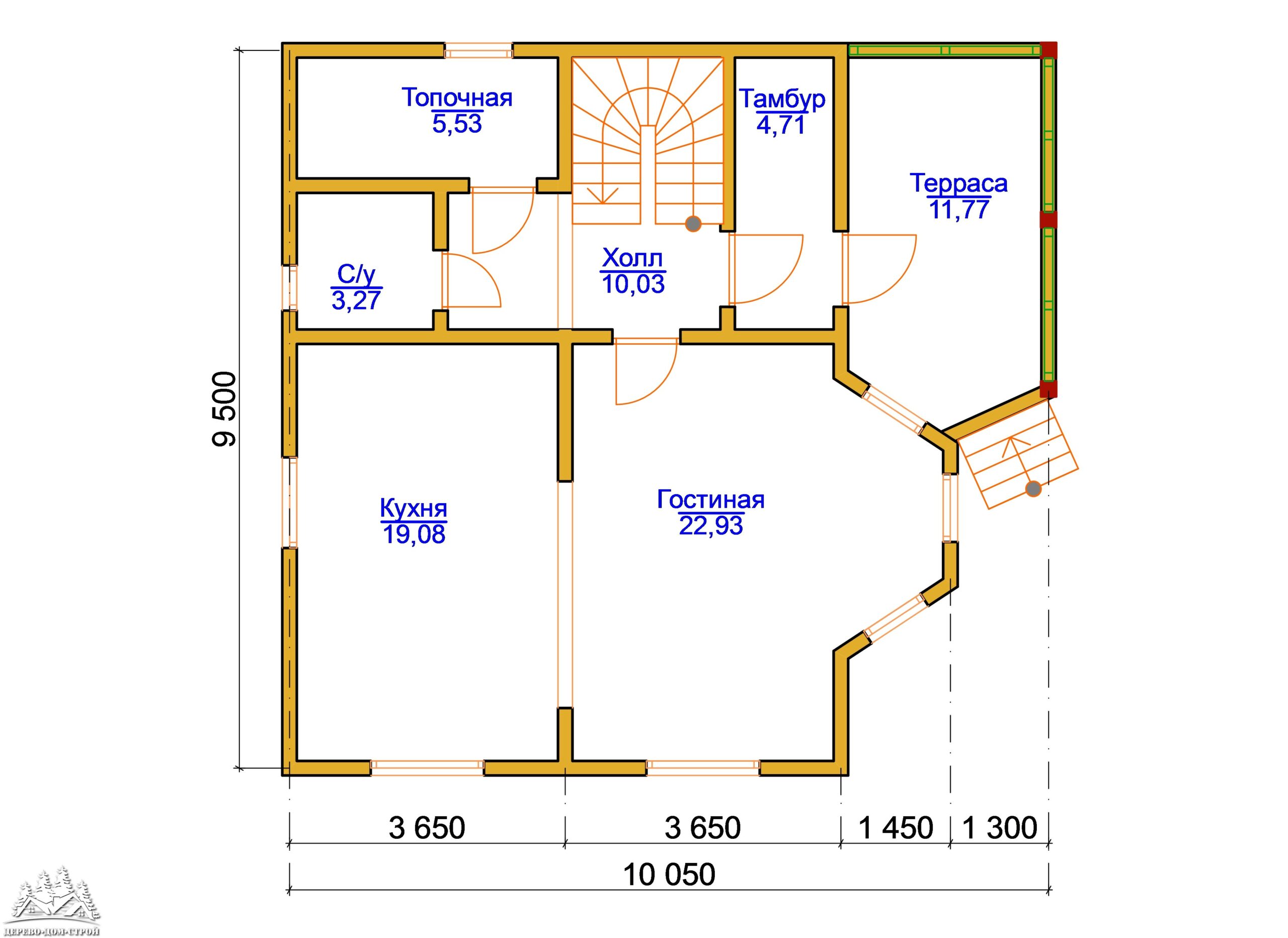 Проект одноэтажного деревянного  дома с мансардой и террасой  из бруса – ДБС 409