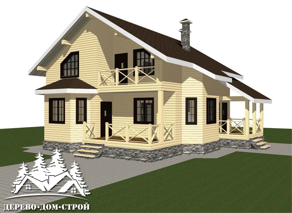 Проект одноэтажного деревянного  дома с мансардой и террасой  из бруса – ДБС 391