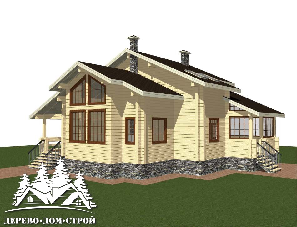 Проект одноэтажного деревянного  дома с мансардой и террасой  из бруса – ДБС 395