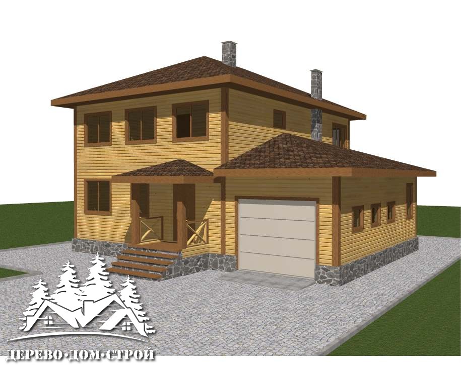 Проект одноэтажного деревянного  дома с мансардой и террасой  из бруса – ДБС 386