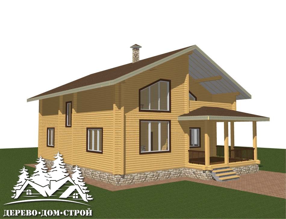 Проект одноэтажного деревянного  дома с мансардой и террасой  из бруса – ДБС 396