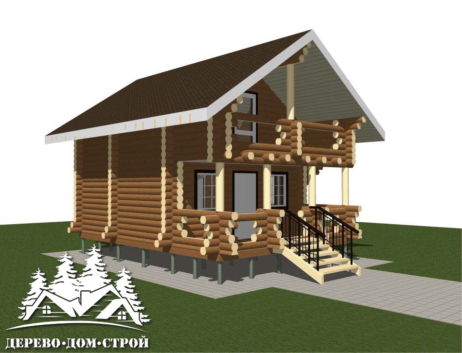 Проект одноэтажного деревянного  дома с мансардой и террасой  из бревна — ДДС 581